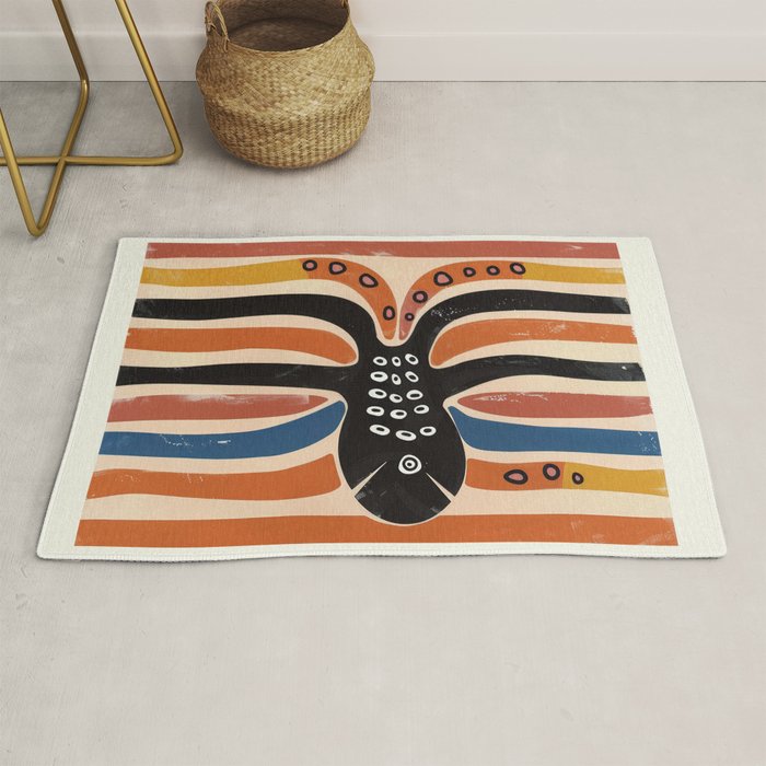 Abstract Octopus with Retro Lines Rug Gallery Image 1