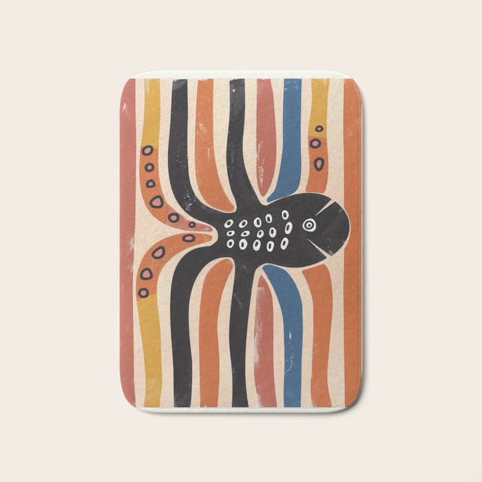 Abstract Octopus with Retro Lines Bath Mat Gallery Image 1