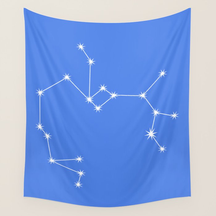 Sagittarius Zodiac Star Constellation Line Art Bright Blue Wall Tapestry Gallery Image 4