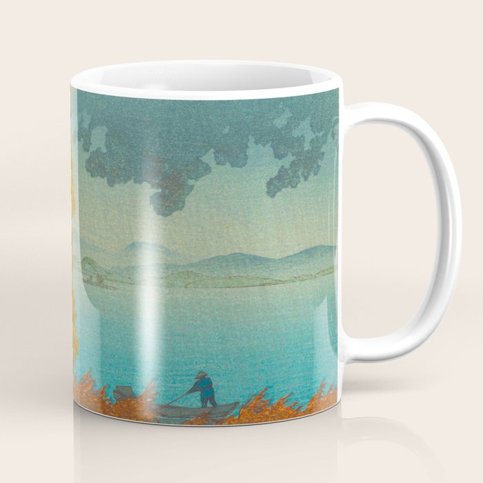 Vintage Japanese Woodblock Print Autumn Japanese Landscape Field Tall Tree Coffee Mug Gallery Image 1