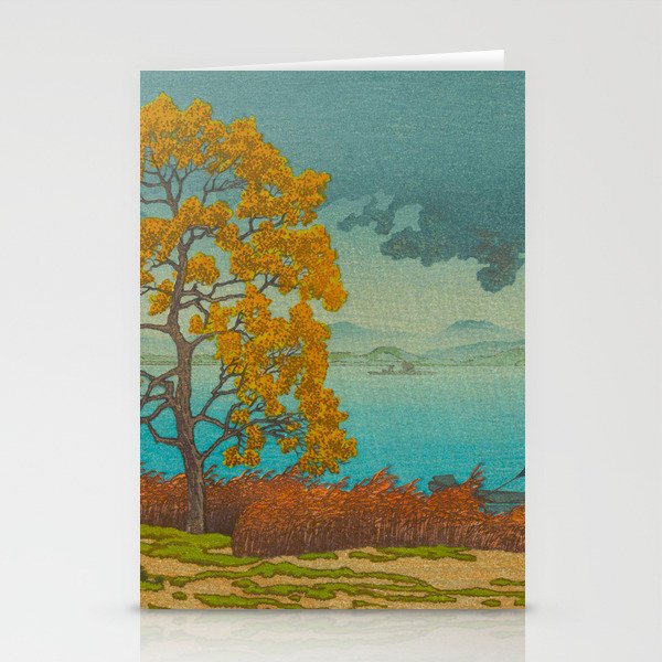 Vintage Japanese Woodblock Print Autumn Japanese Landscape Field Tall Tree Stationery Card Gallery Image 2