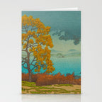 Vintage Japanese Woodblock Print Autumn Japanese Landscape Field Tall Tree Stationery Card Gallery Image 2