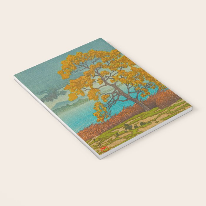 Vintage Japanese Woodblock Print Autumn Japanese Landscape Field Tall Tree Notebook Gallery Image 3