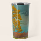 Vintage Japanese Woodblock Print Autumn Japanese Landscape Field Tall Tree Travel Mug Gallery Image 1
