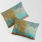 Vintage Japanese Woodblock Print Autumn Japanese Landscape Field Tall Tree Pillow Sham Gallery Image 3