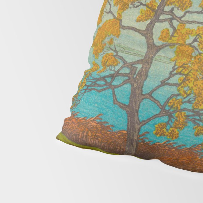 Vintage Japanese Woodblock Print Autumn Japanese Landscape Field Tall Tree Pillow Sham Gallery Image 4