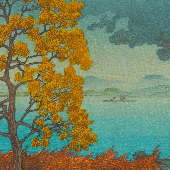 Vintage Japanese Woodblock Print Autumn Japanese Landscape Field Tall Tree Coffee Mug Gallery Image 2