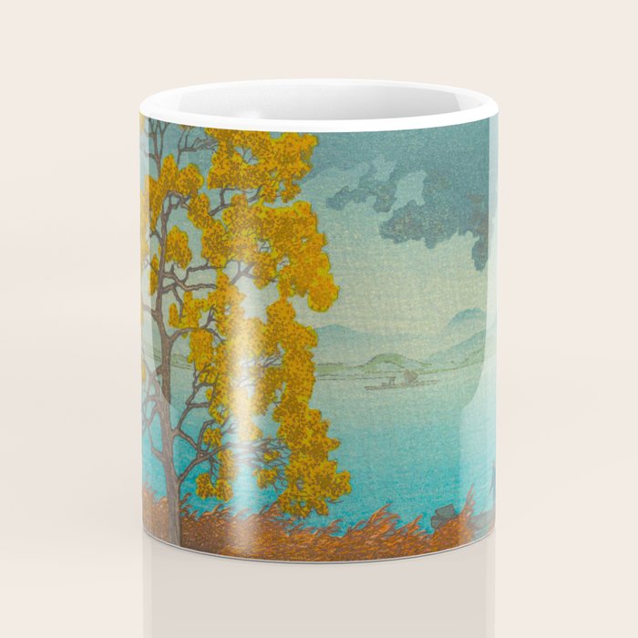 Vintage Japanese Woodblock Print Autumn Japanese Landscape Field Tall Tree Coffee Mug Gallery Image 4