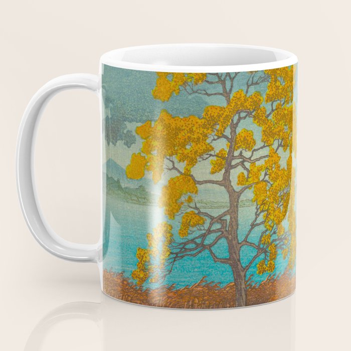Vintage Japanese Woodblock Print Autumn Japanese Landscape Field Tall Tree Coffee Mug Gallery Image 3