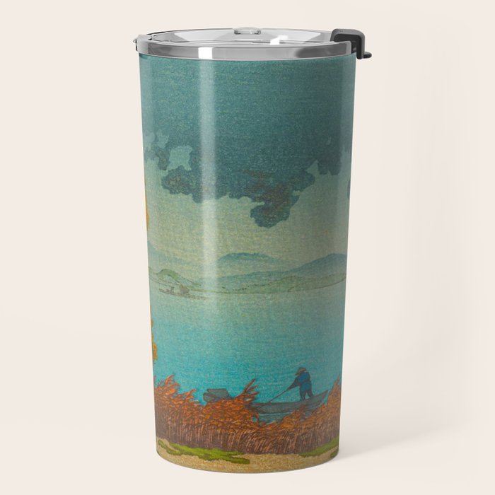 Vintage Japanese Woodblock Print Autumn Japanese Landscape Field Tall Tree Travel Mug Gallery Image 2