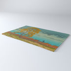 Vintage Japanese Woodblock Print Autumn Japanese Landscape Field Tall Tree Rug Gallery Image 3