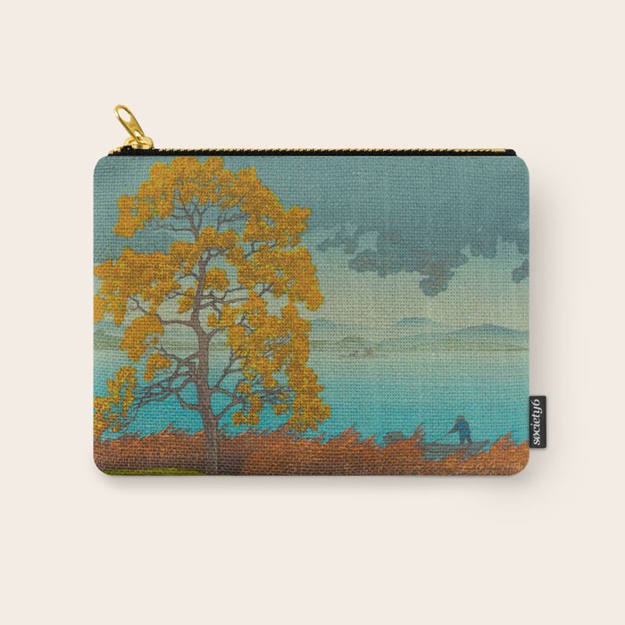 Vintage Japanese Woodblock Print Autumn Japanese Landscape Field Tall Tree Carry All Pouch Gallery Image 1
