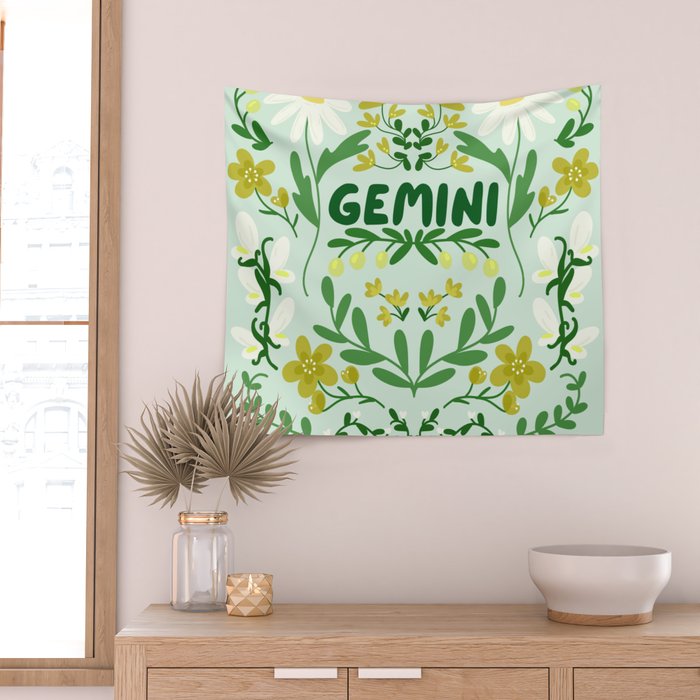Gemini Retro Folk Art Wall Tapestry Gallery Image 2