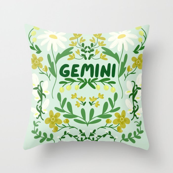 Gemini Retro Folk Art Throw Pillow Gallery Image 6
