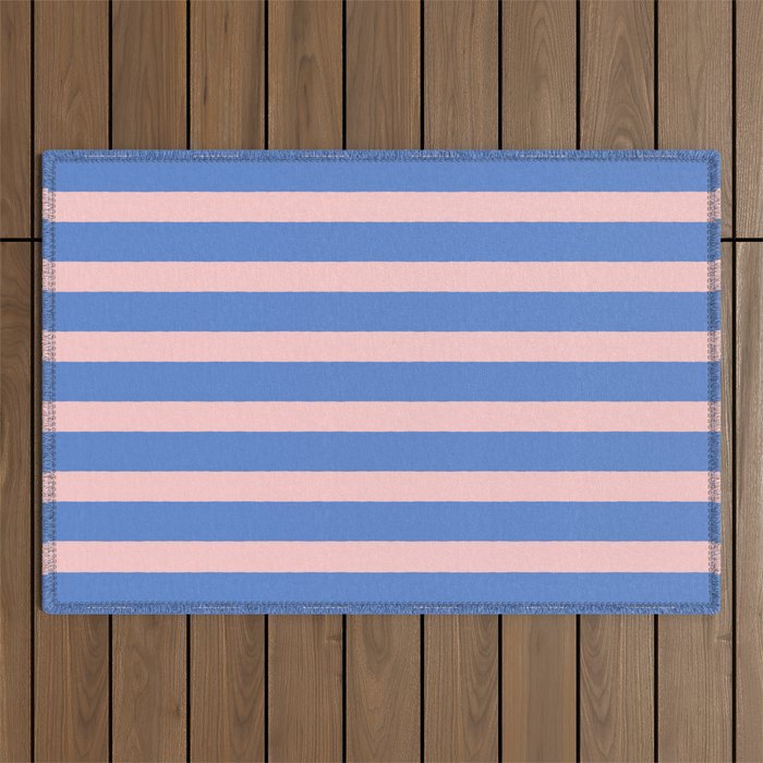 Simple Stripes Pattern - Blue Pink Outdoor Rug Gallery Image 1