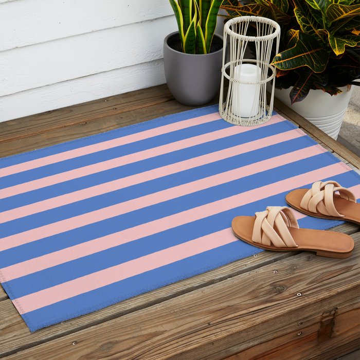 Simple Stripes Pattern - Blue Pink Outdoor Rug Gallery Image 2