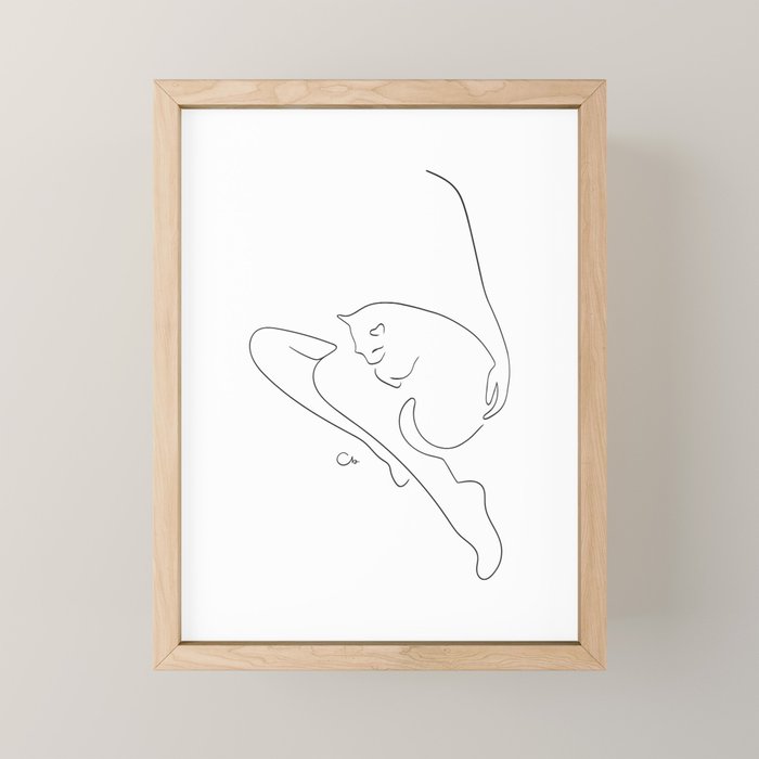 Girl with a sleeping cat Mini Art Print Gallery Image 1