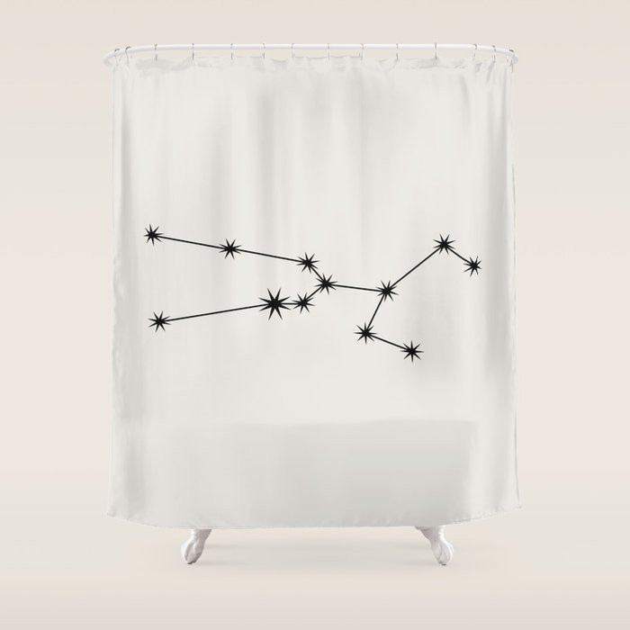 Taurus Zodiac Star Constellation Line Art White Shower Curtain Gallery Image 1