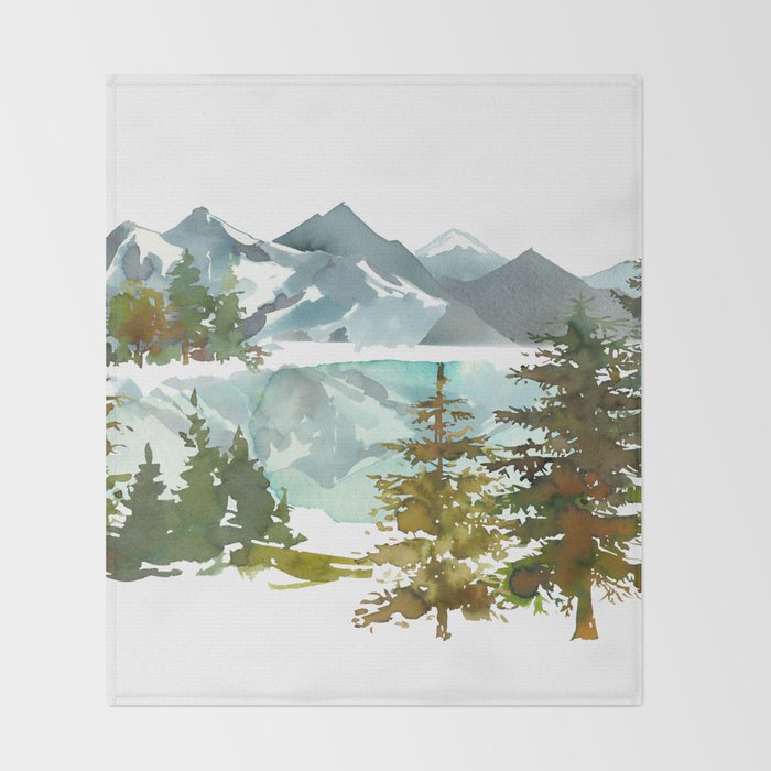 Forest green teal blue watercolor hand painted landscape Throw Blanket Gallery Image 2
