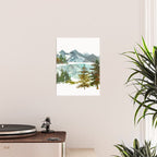 Forest green teal blue watercolor hand painted landscape Poster Gallery Image 2