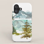 Forest green teal blue watercolor hand painted landscape iPhone Case Gallery Image 1