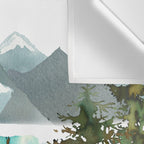 Forest green teal blue watercolor hand painted landscape Wall Tapestry Gallery Image 3