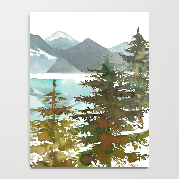 Forest green teal blue watercolor hand painted landscape Notebook Gallery Image 4