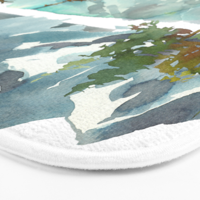 Forest green teal blue watercolor hand painted landscape Bath Mat Gallery Image 3