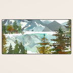 Forest green teal blue watercolor hand painted landscape Desk Mat Gallery Image 3