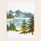 Forest green teal blue watercolor hand painted landscape Poster Gallery Image 4