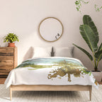Forest green teal blue watercolor hand painted landscape Comforter Gallery Image 3