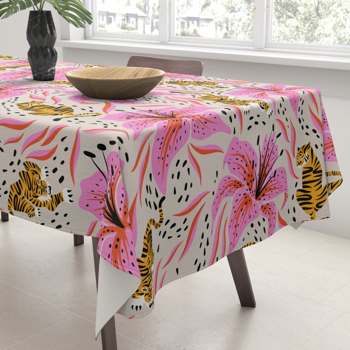 Tigers & Tiger Lilies - Pink & Yellow Tablecloth Gallery Image 3