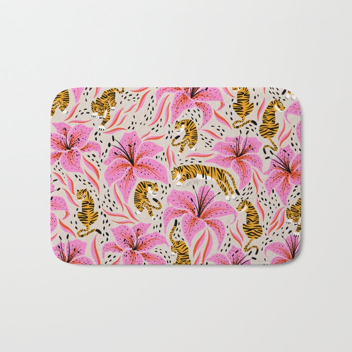 Tigers & Tiger Lilies - Pink & Yellow Bath Mat Gallery Image 1