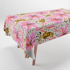 Tigers & Tiger Lilies - Pink & Yellow Tablecloth Gallery Image 1