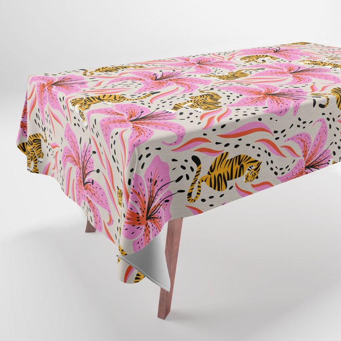 Tigers & Tiger Lilies - Pink & Yellow Tablecloth Gallery Image 1