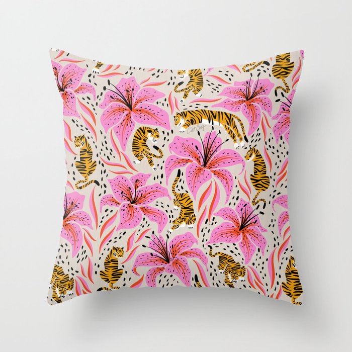 Tigers & Tiger Lilies - Pink & Yellow Throw Pillow Gallery Image 6
