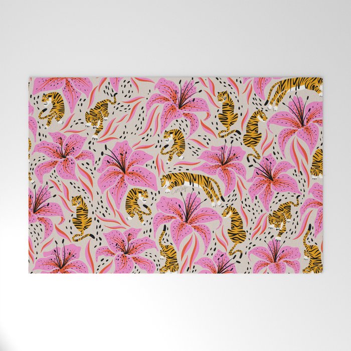 Tigers & Tiger Lilies - Pink & Yellow Welcome Mat Gallery Image 1
