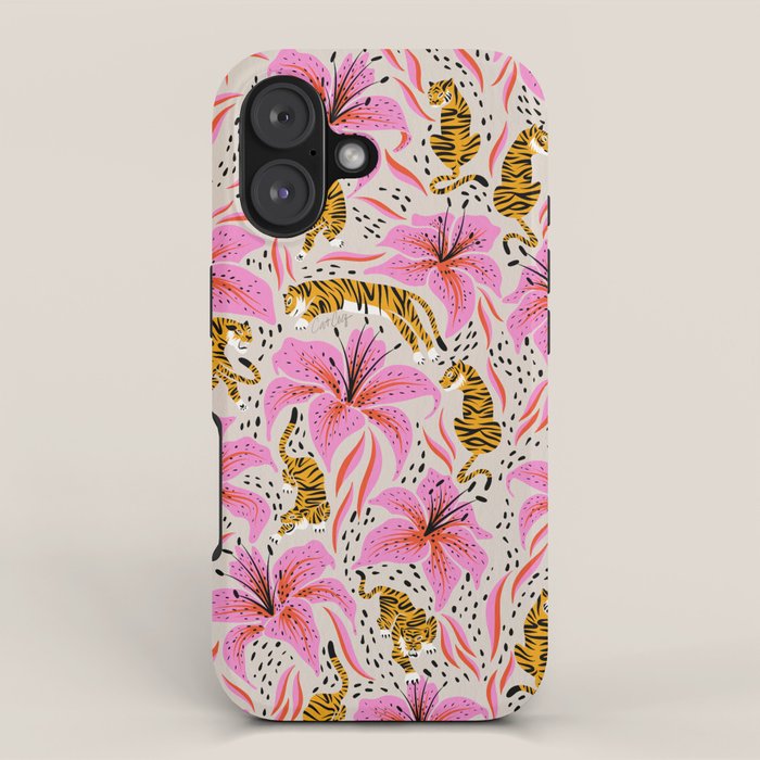 Tigers & Tiger Lilies - Pink & Yellow iPhone Case Gallery Image 1