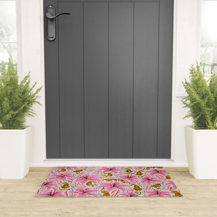 Tigers & Tiger Lilies - Pink & Yellow Welcome Mat Gallery Image 3