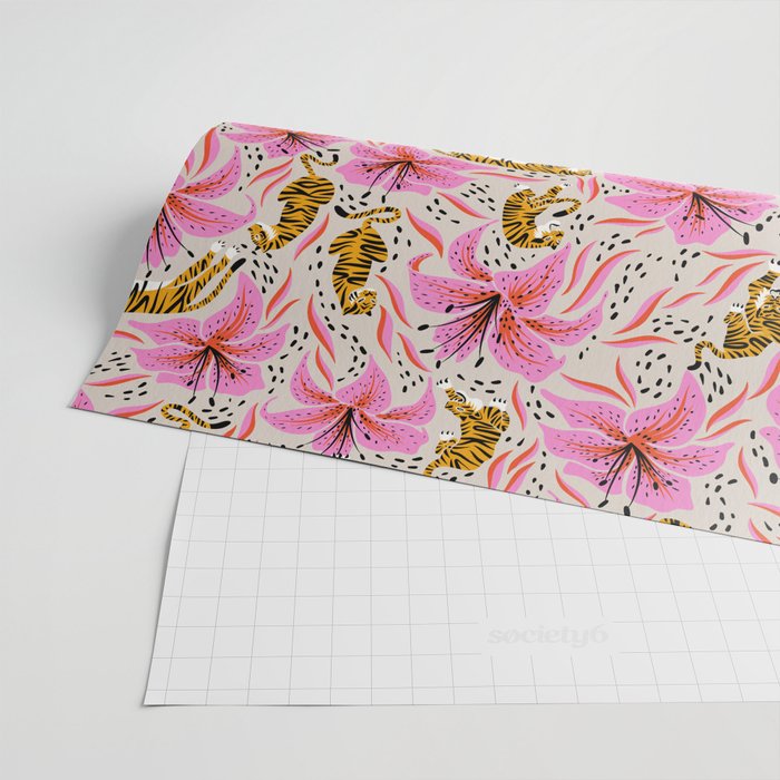 Tigers & Tiger Lilies - Pink & Yellow Wrapping Paper Gallery Image 2