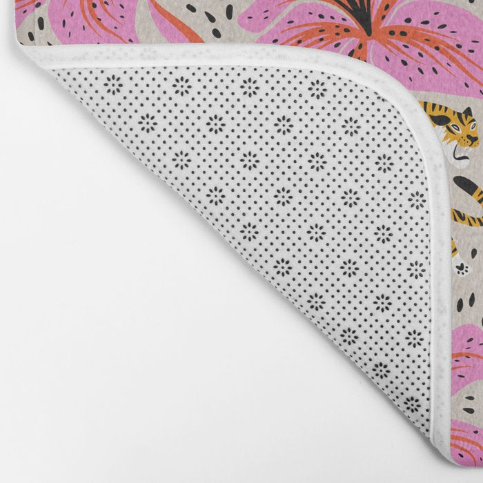 Tigers & Tiger Lilies - Pink & Yellow Bath Mat Gallery Image 2