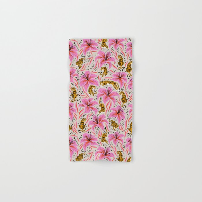 Tigers & Tiger Lilies - Pink & Yellow Bath Towel Gallery Image 1