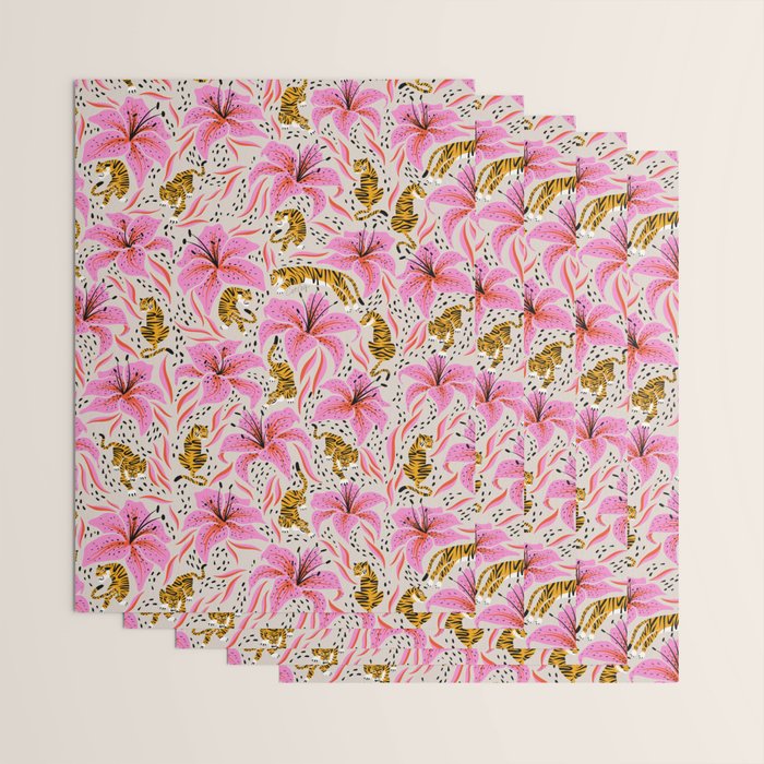 Tigers & Tiger Lilies - Pink & Yellow Wrapping Paper Gallery Image 3