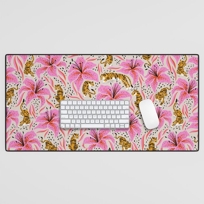 Tigers & Tiger Lilies - Pink & Yellow Desk Mat Gallery Image 1
