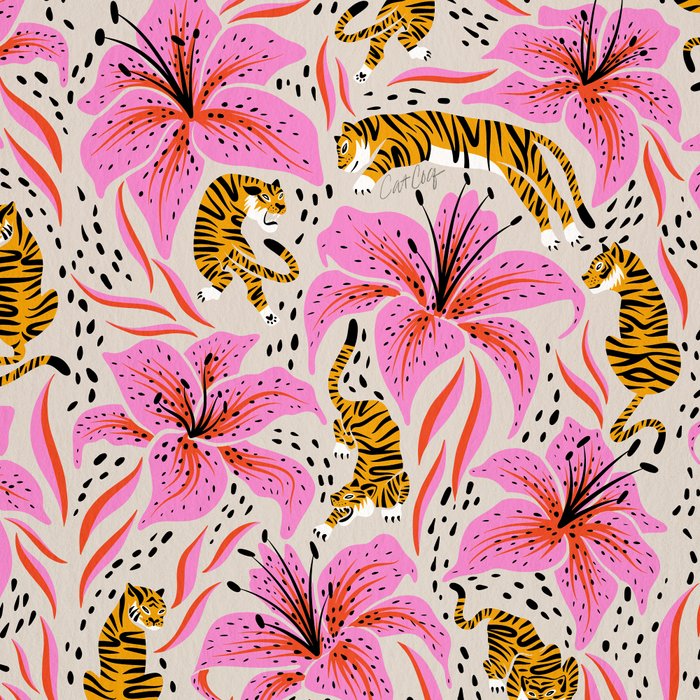 Tigers & Tiger Lilies - Pink & Yellow Coffee Mug Gallery Image 2