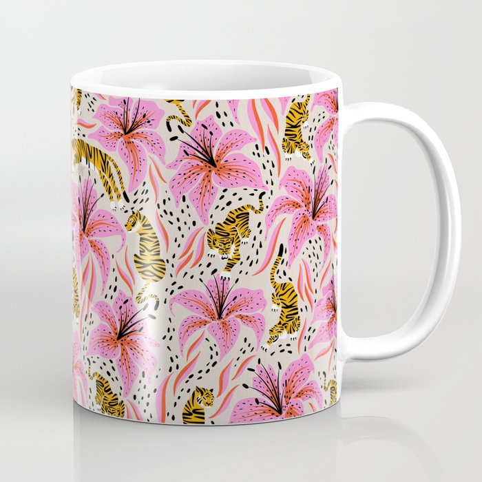 Tigers & Tiger Lilies - Pink & Yellow Coffee Mug Gallery Image 1