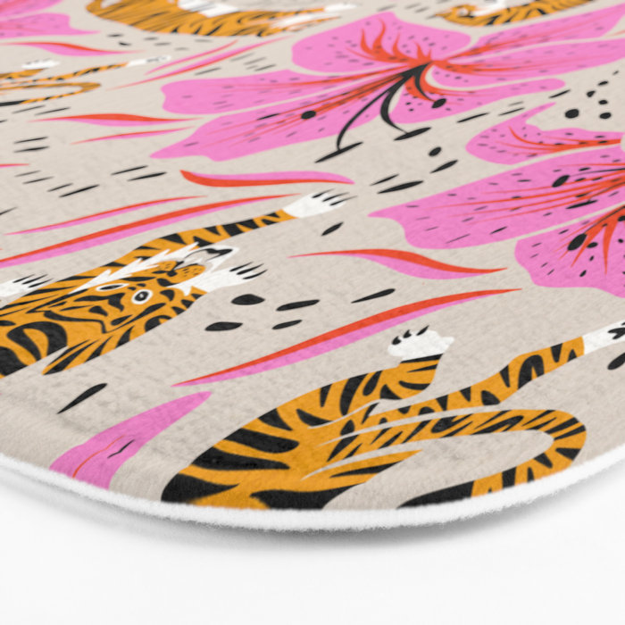 Tigers & Tiger Lilies - Pink & Yellow Bath Mat Gallery Image 3