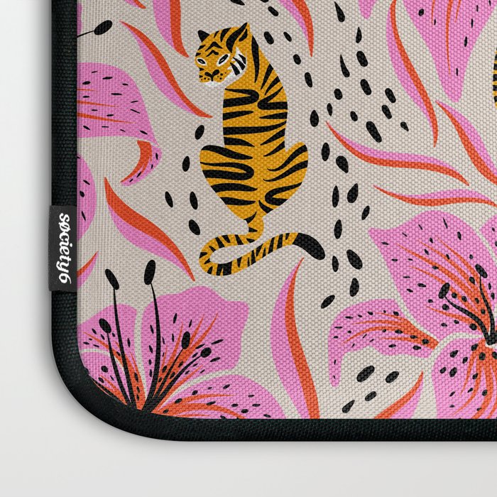Tigers & Tiger Lilies - Pink & Yellow Laptop Sleeve Gallery Image 3