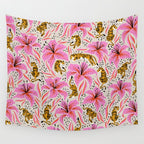 Tigers & Tiger Lilies - Pink & Yellow Wall Tapestry Gallery Image 4