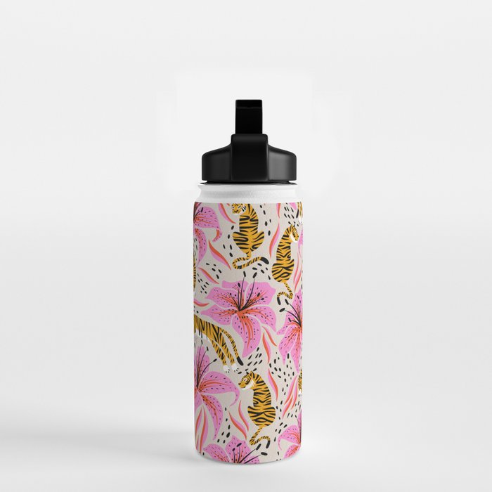Tigers & Tiger Lilies - Pink & Yellow Water Bottle Gallery Image 2